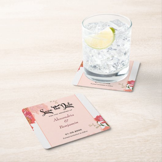 サンゴエレガントの花の水色を保存する スクエアペーパーコースター (インサイチュ)