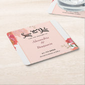 サンゴエレガントの花の水色を保存する スクエアペーパーコースター (アングル)