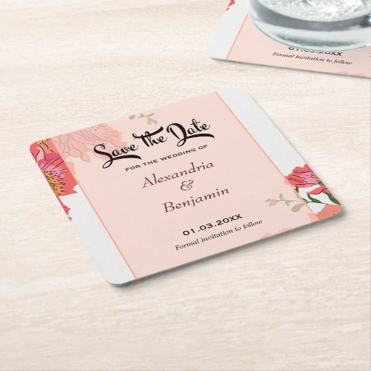 サンゴエレガントの花の水色を保存する スクエアペーパーコースター (アングル)