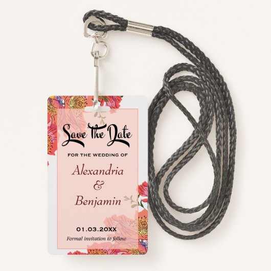 サンゴエレガントの花の水色を保存する バッジ (正面ランヤード)