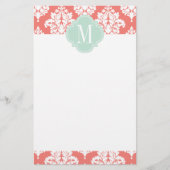 サンゴエレガントダマスパーソナライズされたク 便箋 (正面)