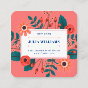 サンゴエレガントネイビー青フローラブーホフラワーブーケ スクエア名刺