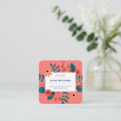 サンゴエレガントネイビー青フローラブーホフラワーブーケ スクエア名刺 (スタンド正面)