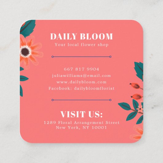 サンゴエレガントネイビー青フローラブーホフラワーブーケ スクエア名刺 (裏面)