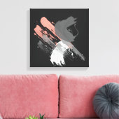 サンゴエレガントピンクの白と灰色のブラシストローク キャンバスプリント (インサイチュ (リビング))