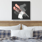 サンゴエレガントピンクの白と灰色のブラシストローク キャンバスプリント (インサイチュ (寝室))