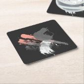 サンゴエレガントピンクの白と灰色のブラシストローク スクエアペーパーコースター (アングル)