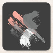 サンゴエレガントピンクの白と灰色のブラシストローク スクエアペーパーコースター (正面)