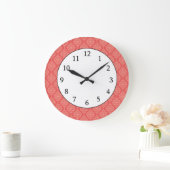 サンゴエレガント及び白ダマスク模様 ラージ壁時計 (ホーム)