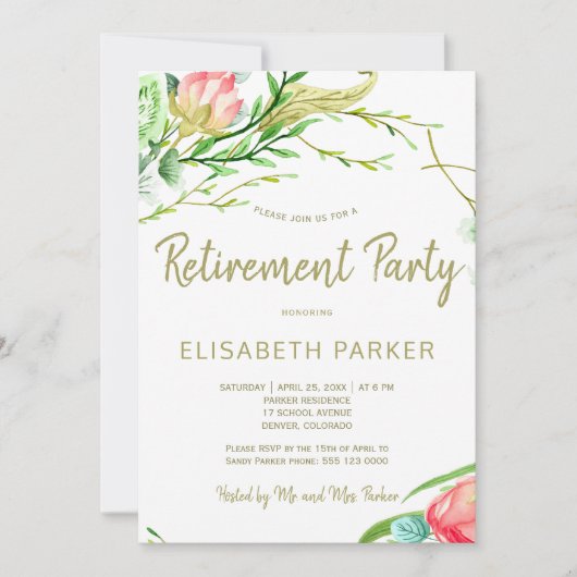 サンゴエレガント赤面ガーデンバラ退職パーティー 招待状 (正面)