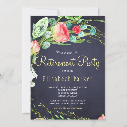 サンゴエレガント赤面ガーデンバラ退職パーティー 招待状 (正面)