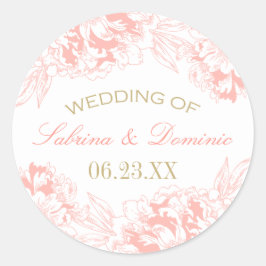 サンゴエレガント金ゴールドフローラ牡丹結婚モノグラム ラウンドシール