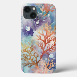 サンゴカラフルの水色 iPhone 13ケース