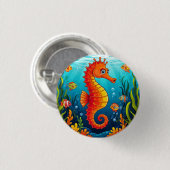 サンゴカラフル礁の中に鮮やかいる乗馬 缶バッジ (正面&裏面)