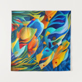 サンゴカラフル礁の外来熱帯魚 タペストリー (正面(横))