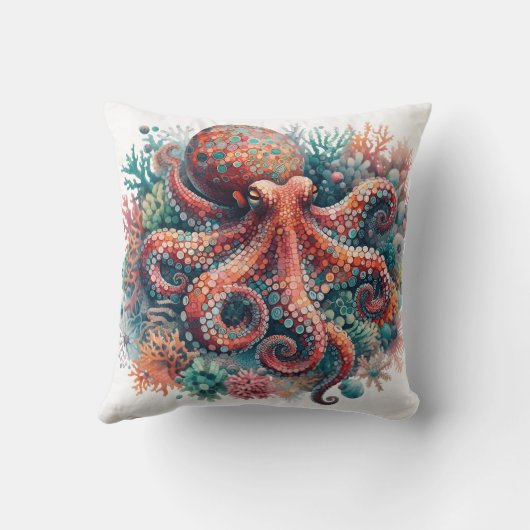 サンゴカラフル礁の生鮮やかき物の中のタコ クッション (裏面)