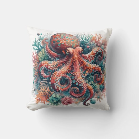 サンゴカラフル礁の生鮮やかき物の中のタコ クッション (正面)