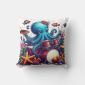 サンゴカラフル礁の間でタコを叩く クッション (正面)