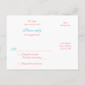 サンゴガーベラデイジーアクアダマスクフローラウェディングRSVP インビテーションポストカード (裏面)