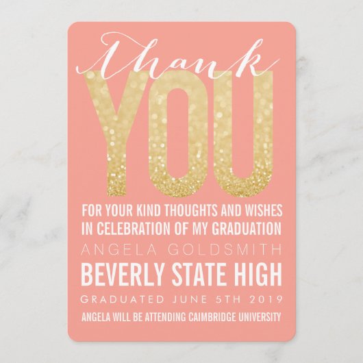 サンゴグリッタータイポグラフィ卒業サンキューカード サンキューカード (正面)