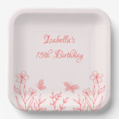 サンゴシンプルピンク植物性結婚植物 ペーパープレート (正面)