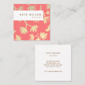 サンゴスタイリッシュ金ゴールド手描き花柄 スクエア名刺 (正面/裏面)