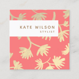 サンゴスタイリッシュ金ゴールド手描き花柄 スクエア名刺