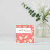 サンゴスタイリッシュ金ゴールド手描き花柄 スクエア名刺 (スタンド正面)