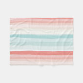 サンゴストライプとターコイズの夏 フリースブランケット (正面(横))