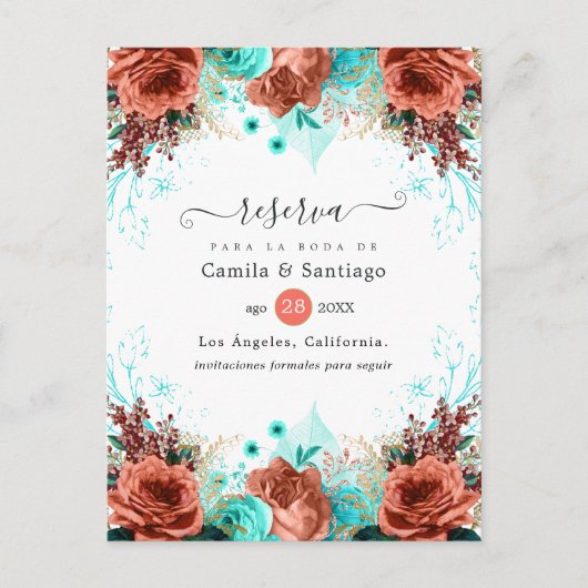 サンゴスペインのとターコイズフローラ結婚ズ 案内ポストカード (正面)