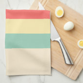 サンゴターコイズイエローベージュストライプズ キッチンタオル (四つ折り)