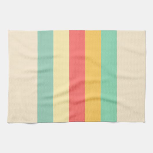 サンゴターコイズイエローベージュストライプズ キッチンタオル (横)