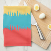 サンゴターコイズイエローホワイトストライプズ キッチンタオル (四つ折り)