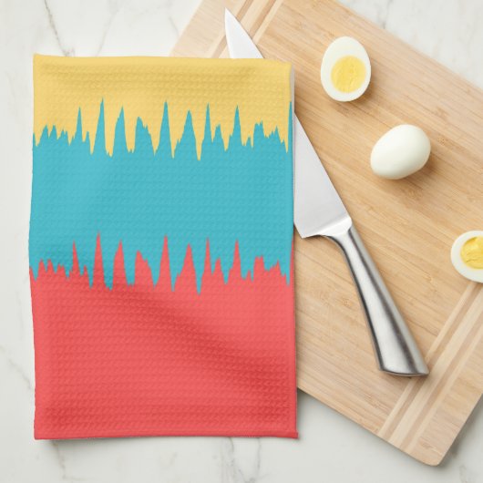 サンゴターコイズイエローホワイトストライプズ キッチンタオル (四つ折り)