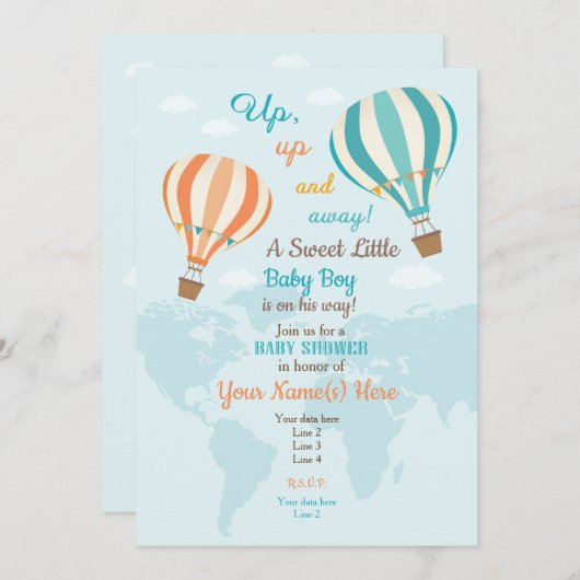 サンゴターコイズホットエアバルーン招待状 招待状 (正面/裏面)