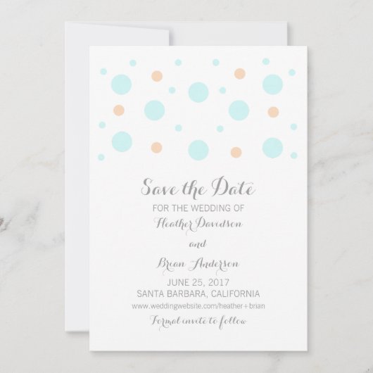 サンゴターコイズ紙吹雪保存日付招待状 セーブザデート (正面)