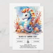 サンゴチャーム航海のシーホース誕生日 招待状 (正面/裏面)