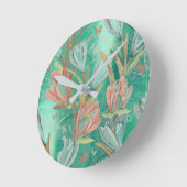 サンゴティール（緑がかった色）グリーンフローラコーヒーブルーアイボリーバタフライ ラウンド壁時計 (傾斜)