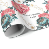 サンゴティール(緑がかった色)プオーニー金ゴールド幾何結婚体 ラッピングペーパー (ロールコーナー)