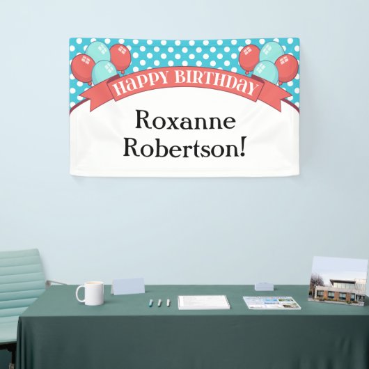 サンゴティール（緑がかった色）水玉模様バルーン誕生日バナー 横断幕 (トレードショー)