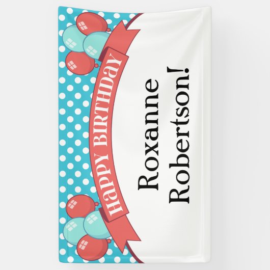 サンゴティール（緑がかった色）水玉模様バルーン誕生日バナー 横断幕 (縦)