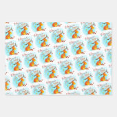 サンゴティール（緑がかった色）金ゴールドグリッターオーディアハッピーニューイヤー ラッピングペーパーシート (正面3)