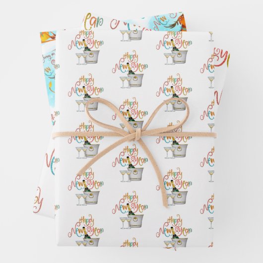 サンゴティール(緑がかった色)金ゴールドグリッターオーディアハッピーニューイヤー ラッピングペーパーシート (インサイチュ)