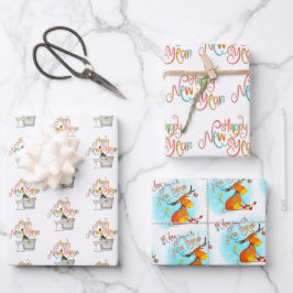 サンゴティール（緑がかった色）金ゴールドグリッターオーディアハッピーニューイヤー ラッピングペーパーシート