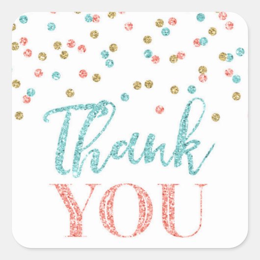 サンゴティール（緑がかった色）金ゴールド紙吹雪サンキューフェイスステッカー スクエアシール (正面)