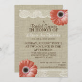 サンゴデイジー及びレースブライダルシャワー 招待状 (正面/裏面)