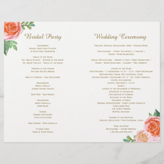 サンゴバラと金ゴールドグリッター結婚式 プログラム (裏面)