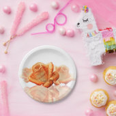 サンゴバラの花と楽譜 ペーパープレート (パーティー)