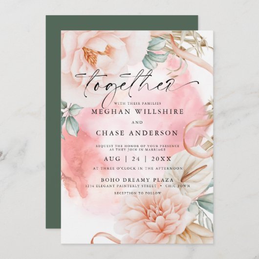 サンゴバラウォーターカラーブーケ 招待状 (正面/裏面)