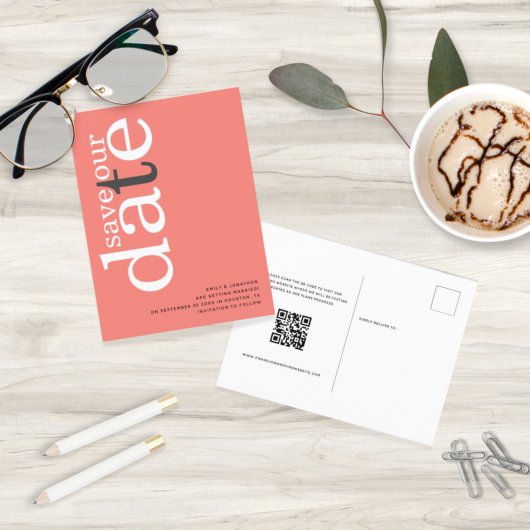 サンゴバラピンクQRコード文字日付の保存 ポストカード